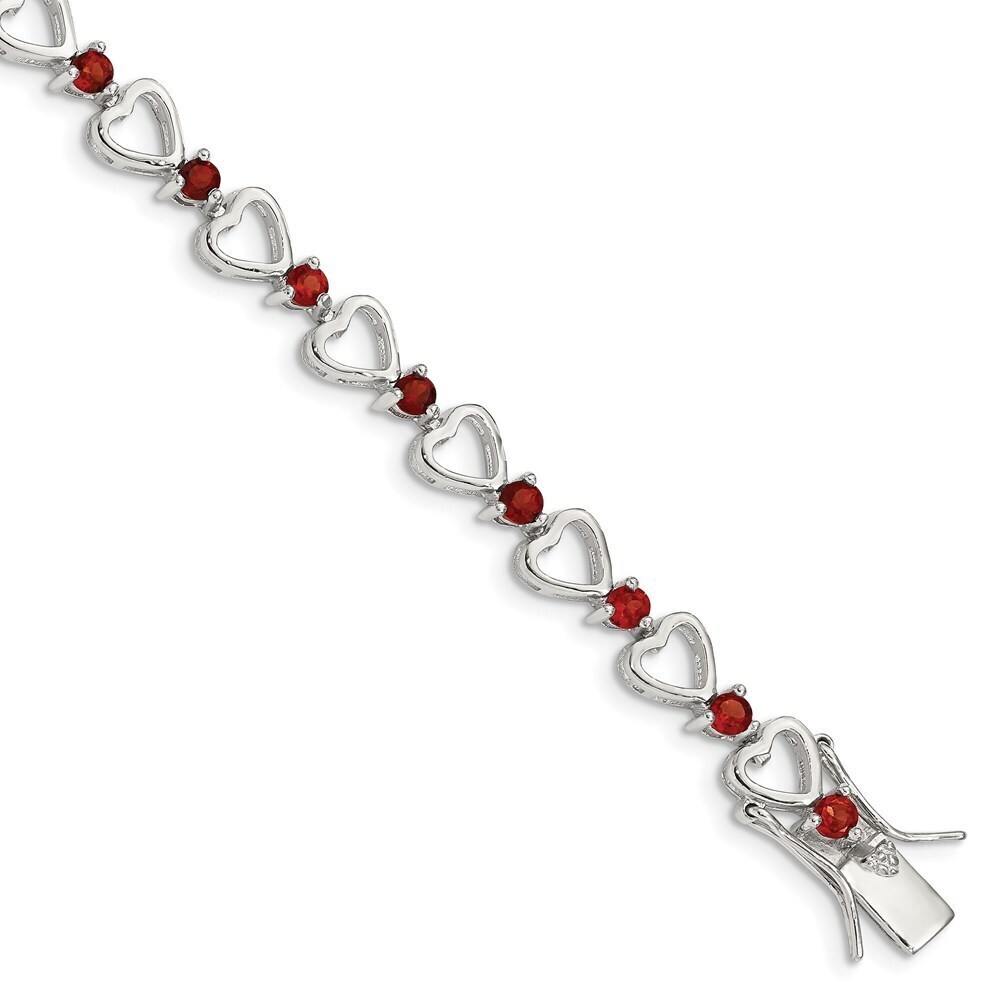 Kazi Luxury Sterling Silver Rhodium-plated Garnet Heart Bracelet